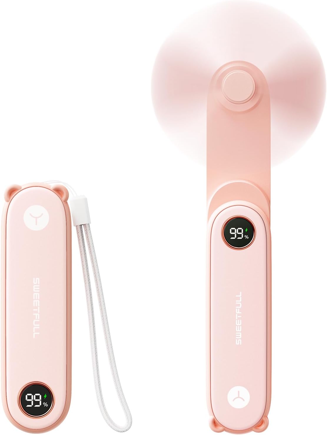 SWEETFULL Portable Handheld Mini Fan with LED Display, 2-in-1 Personal Foldable USB Rechargeable Hand Held Fan & Flashlight for Travel, Lash Eyelash, Cute Small Pocket for Women, Girls
