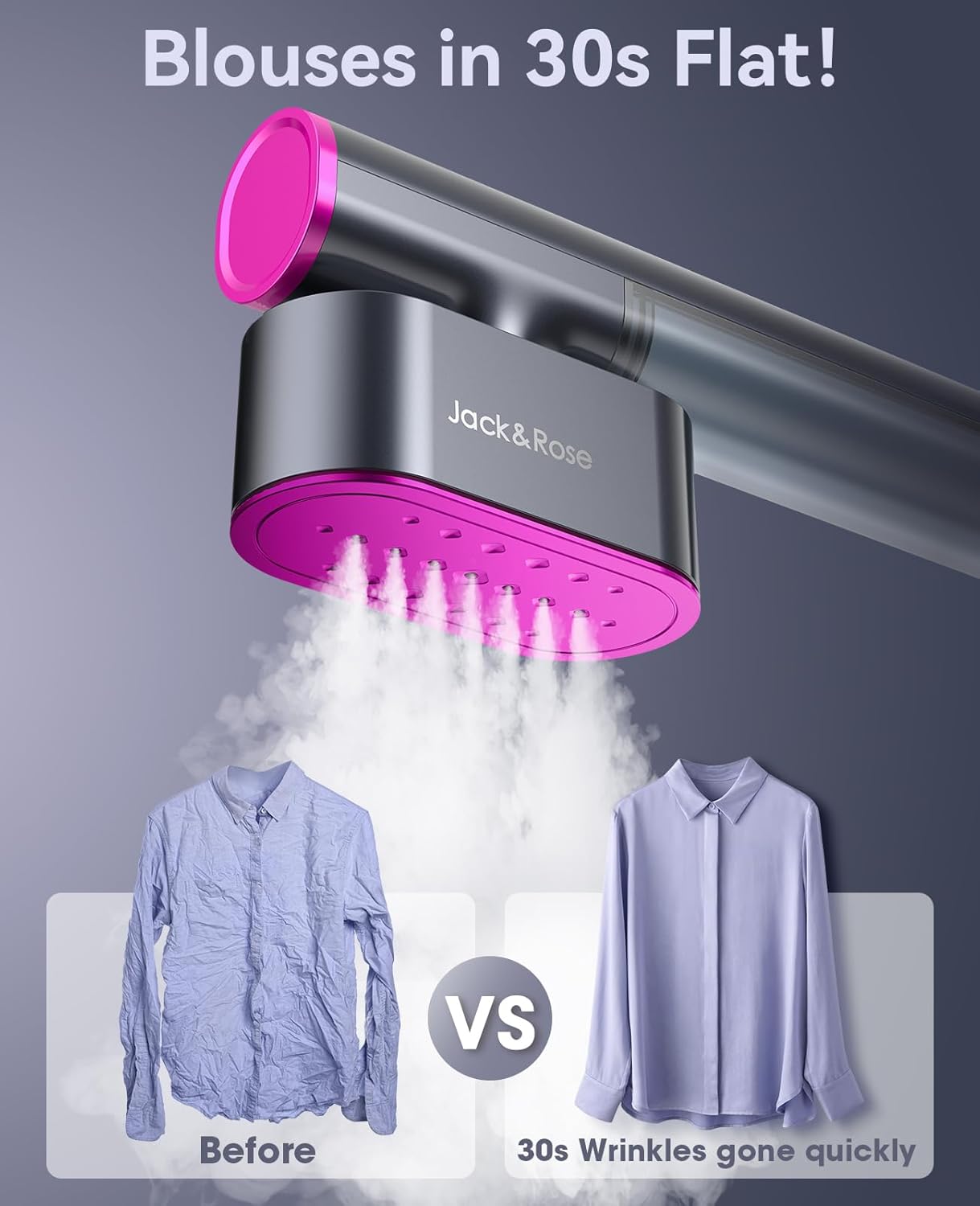Jack & Rose Travel Steamer for Clothes,110-220V Portable Steamer,15s Heat Up,Steamer & Iron 2 In 1, Travel Size Garment Steamer,Large Ceramic Heat Panel,for Global & Europe Traveling - Image 4