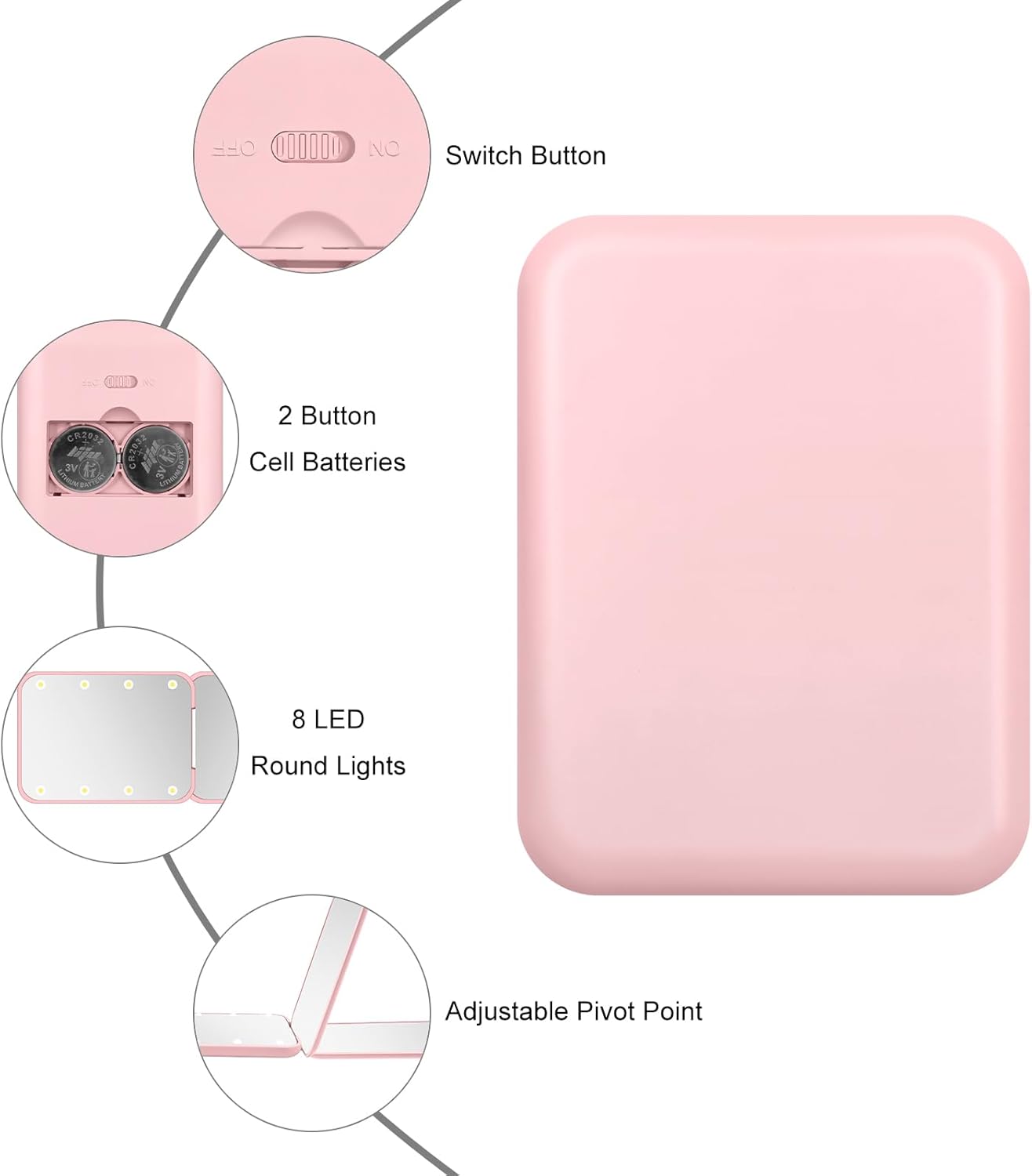 Compact Mirror, 1X/3X Magnification LED Pocket Mirror with Nternal BIattery, Mini Mirror for Purse, Pocket,Travel and Present (Pink) - Image 3
