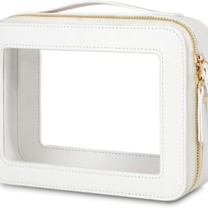 Clear Makeup Bags with Zipper,Medium Cosmetic Bags for Women Traveling,Waterproof Toiletry Bag (White,Medium)