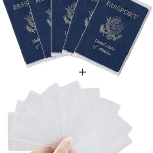 Owfeel 5pcs Frosted Plastic Passport Cover Passport Protector+10pcs Clear Plastic ID Credit Card Holder