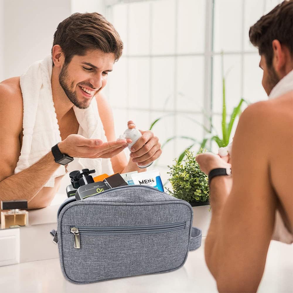 Travel Toiletry Bag for Men Hanging Dopp Kit Waterproof Shaving Bag Dry and Wet Dry Wet Separate Men Accessories Travel Pouch (B-Grey) - Image 6