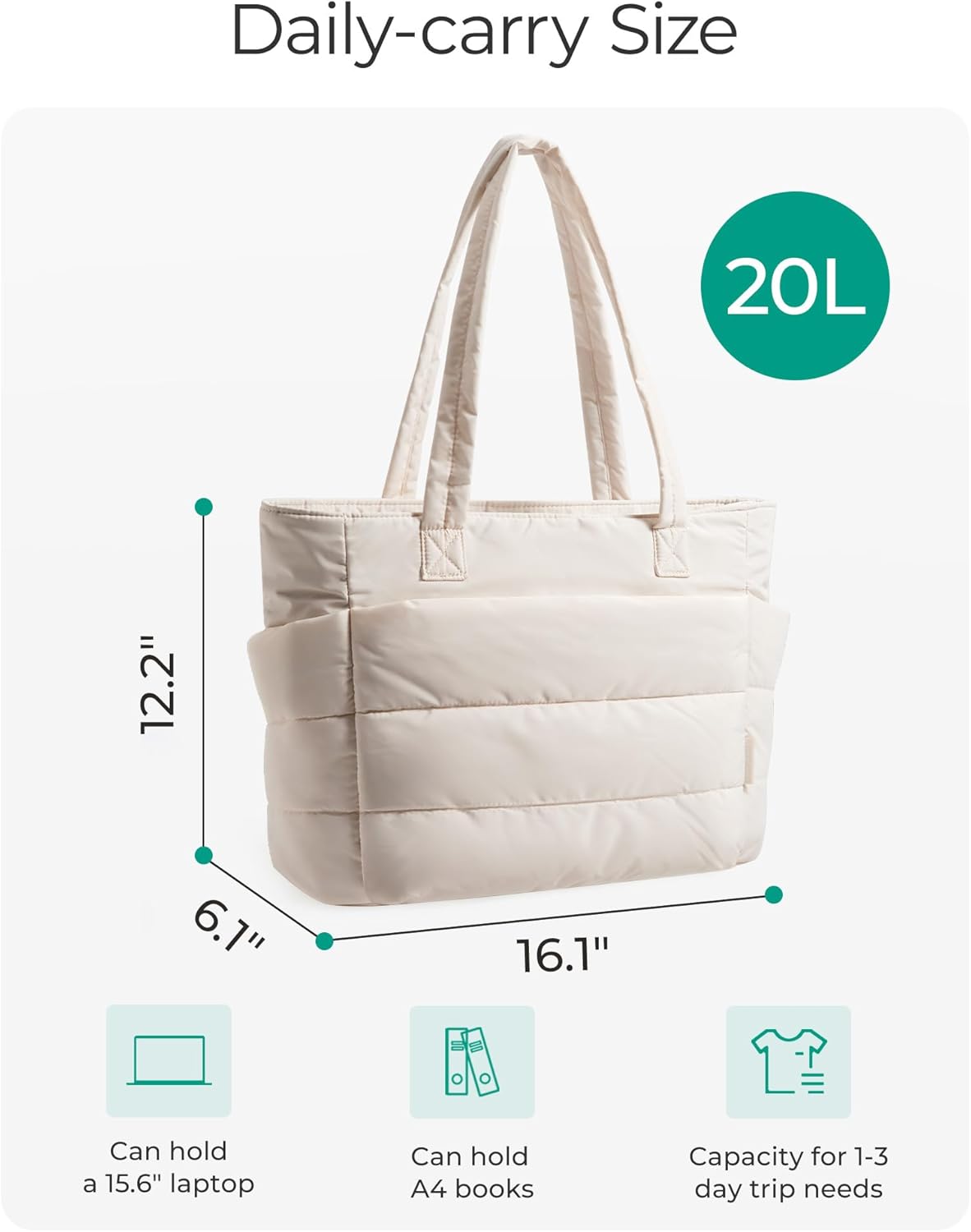 BAGSMART Tote Bag for Women, Lightweight Puffy Tote Bag with Compartments, Quilted Shoulder Bag Handbag for Travel, Work - Image 2