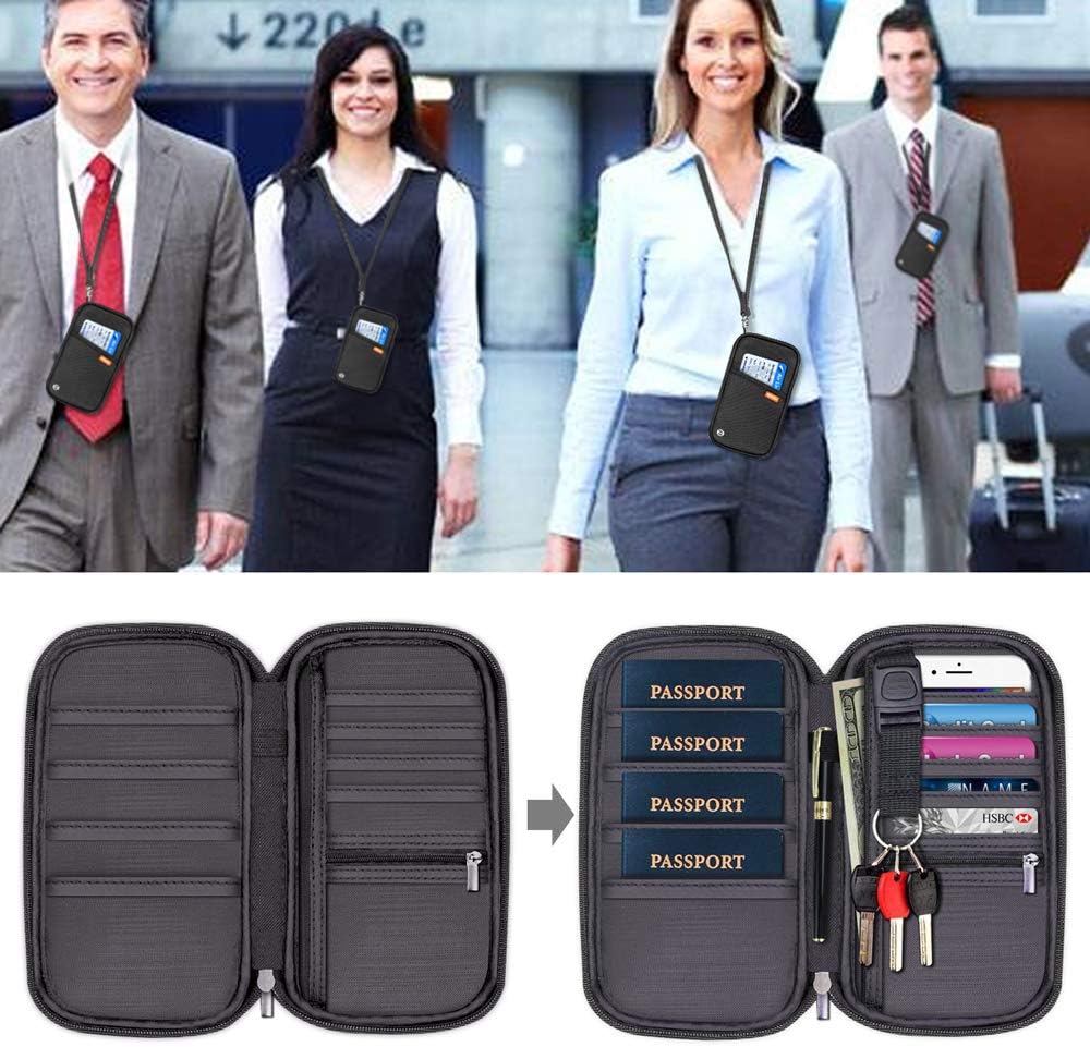 RFID Family Passport Wallet Holder Waterproof, Travel Document Organizer Credit Card Clutch Bag for Men Women - Image 2