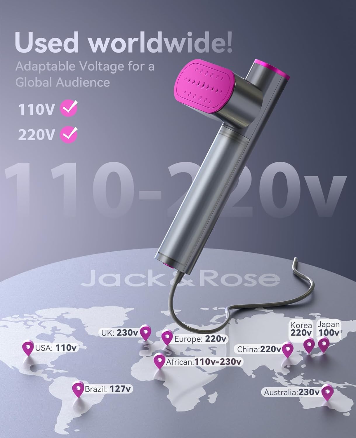 Jack & Rose Travel Steamer for Clothes,110-220V Portable Steamer,15s Heat Up,Steamer & Iron 2 In 1, Travel Size Garment Steamer,Large Ceramic Heat Panel,for Global & Europe Traveling - Image 2