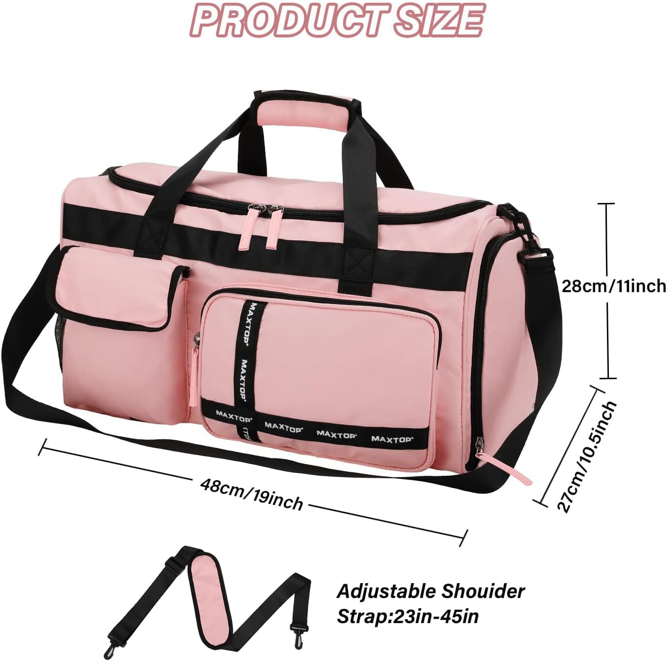 MAXTOP Gym Bag for Women Travel Duffle Carry On Tote Weekender Bag Large Capacity Pink Overnight Bag With Shoe Compartment Gym Tote with Dry and Wet Separation - Image 7