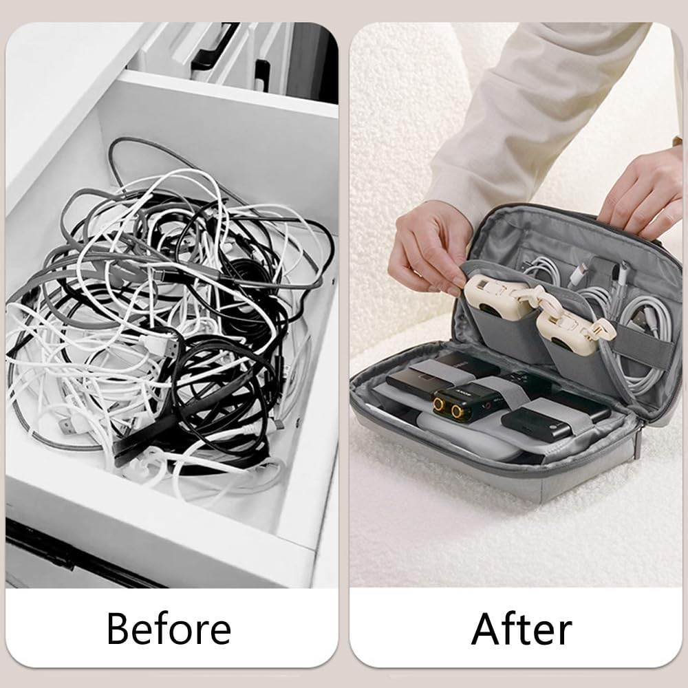 Kaxich Travel Electronics Organizer, Electronics Accessories Bag Portable Cable Organizer Case Waterproof Universal for Adapters Memory Cards, USB Cables (Beige) - Image 4