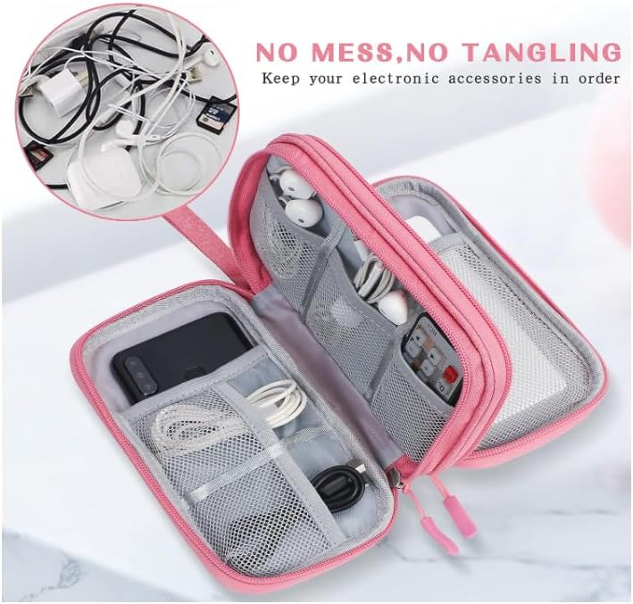 HORNO Travel Cord Organizer,Electronics Accessories Organizer Pouch Bag for Charger,USB Cable,Business Travel Gadget Bag (Pink) - Image 3
