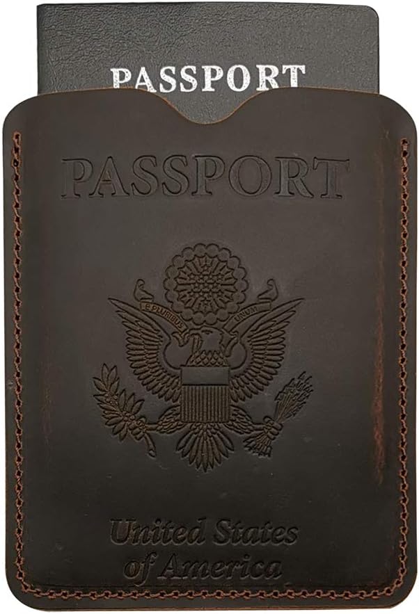 Leather Passport Cover - Passport Holder Case for Men & Women - Brown