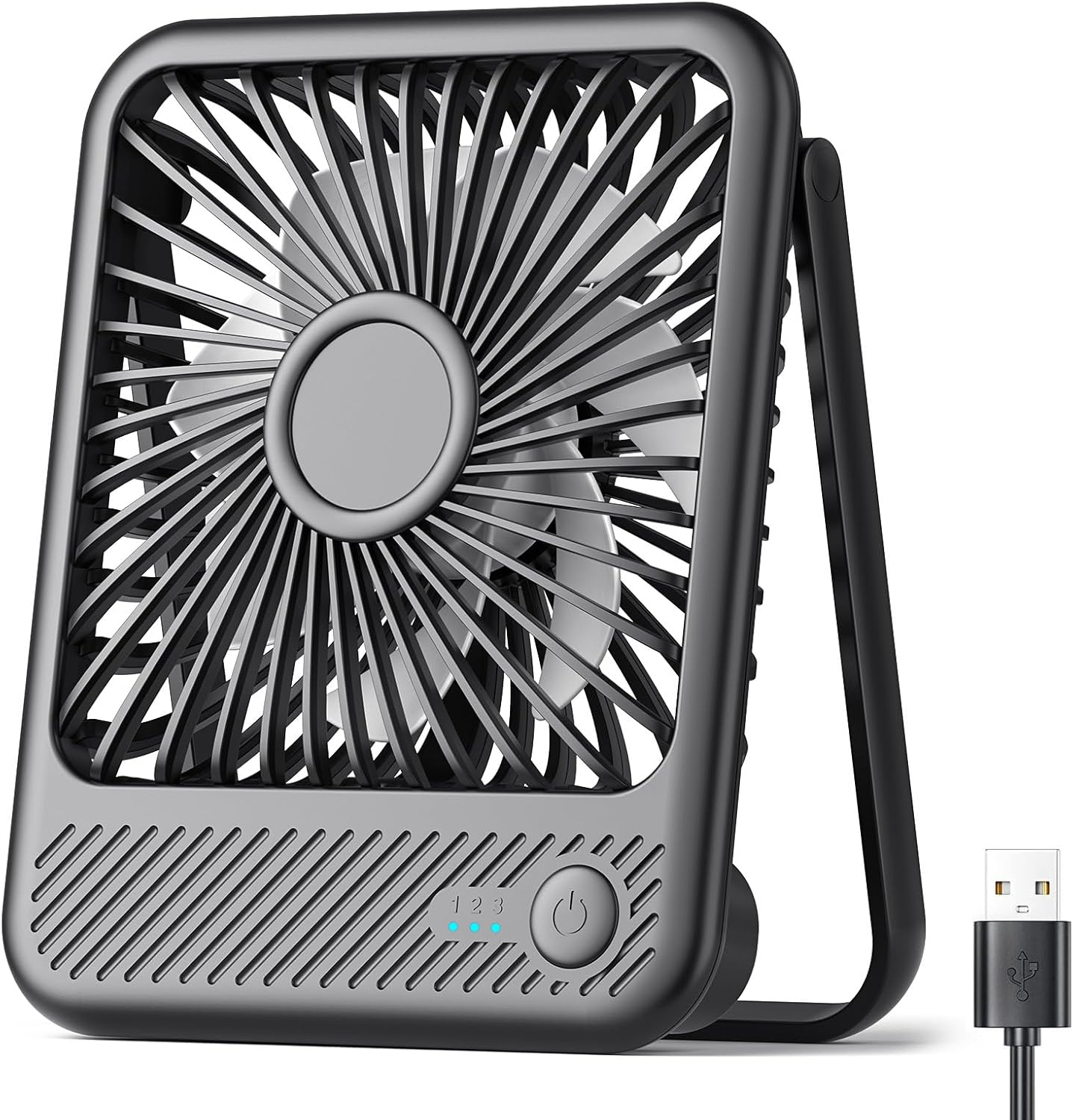 Koonie USB Desk Fan, Strong Wind Ultra Quiet Small Personal Fan with 180° Tilt Folding and 3 Speeds Adjustable, USB-C Corded Powered Mini USB Fan for Office Desktop Bedroom, NO BATTERY