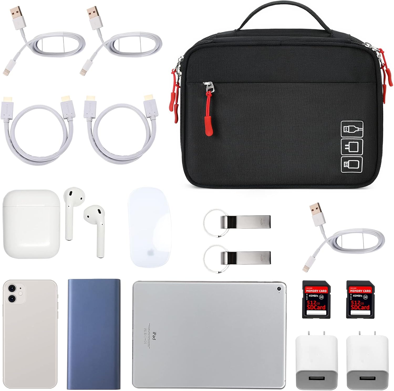 MIRLEWAIY Travel Charger Cable Organizer Portable Electronics Accessories Carrying Bag Waterproof Cord Storage Case Double Layer for Hard Drives, Phone, USB, SD Card, Black - Image 4