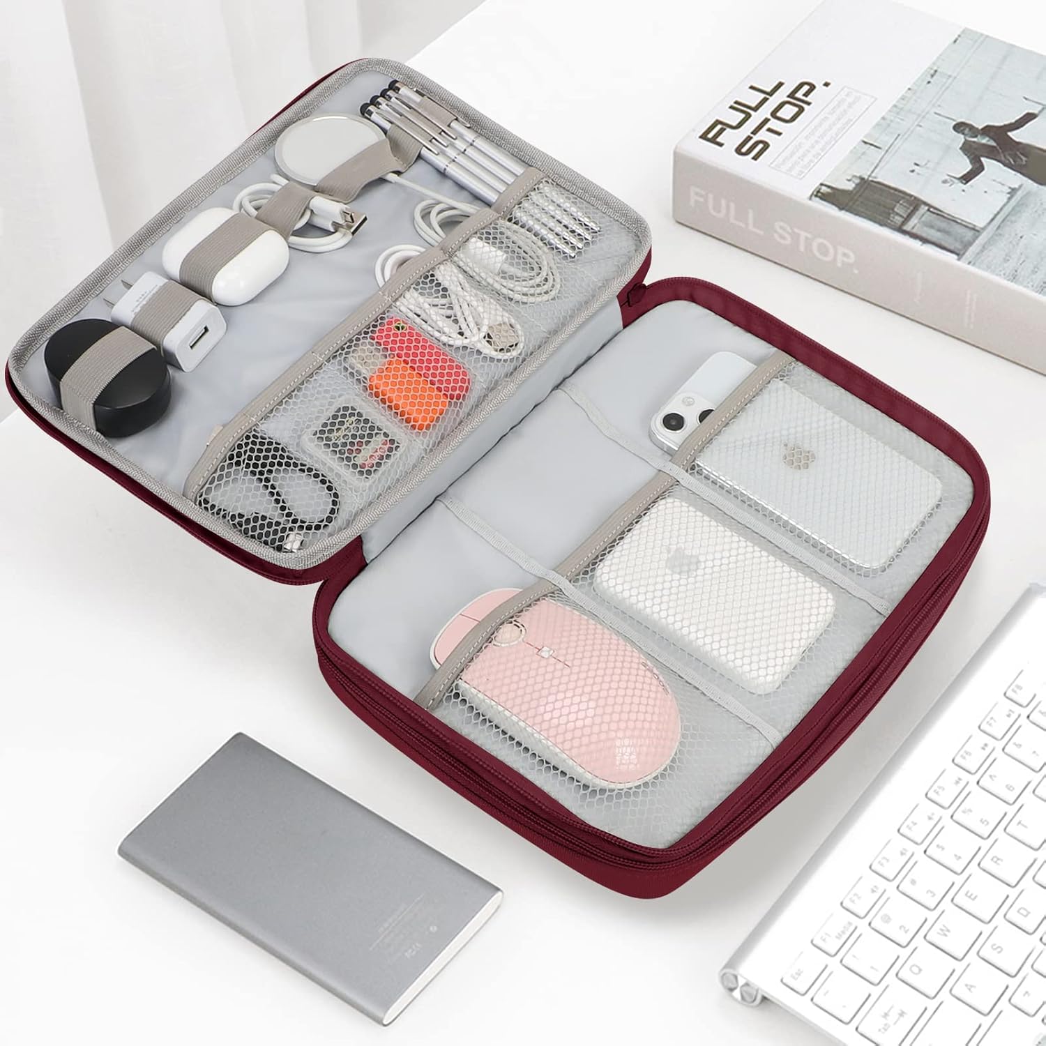 FYY Electronic Organizer, Travel Cable Organizer Bag Pouch Electronic Accessories Carry Case Portable Waterproof Double Layers All-in-One Storage Bag for Cable, Cord, Charger, Phone, Hard Drive Red - Image 6