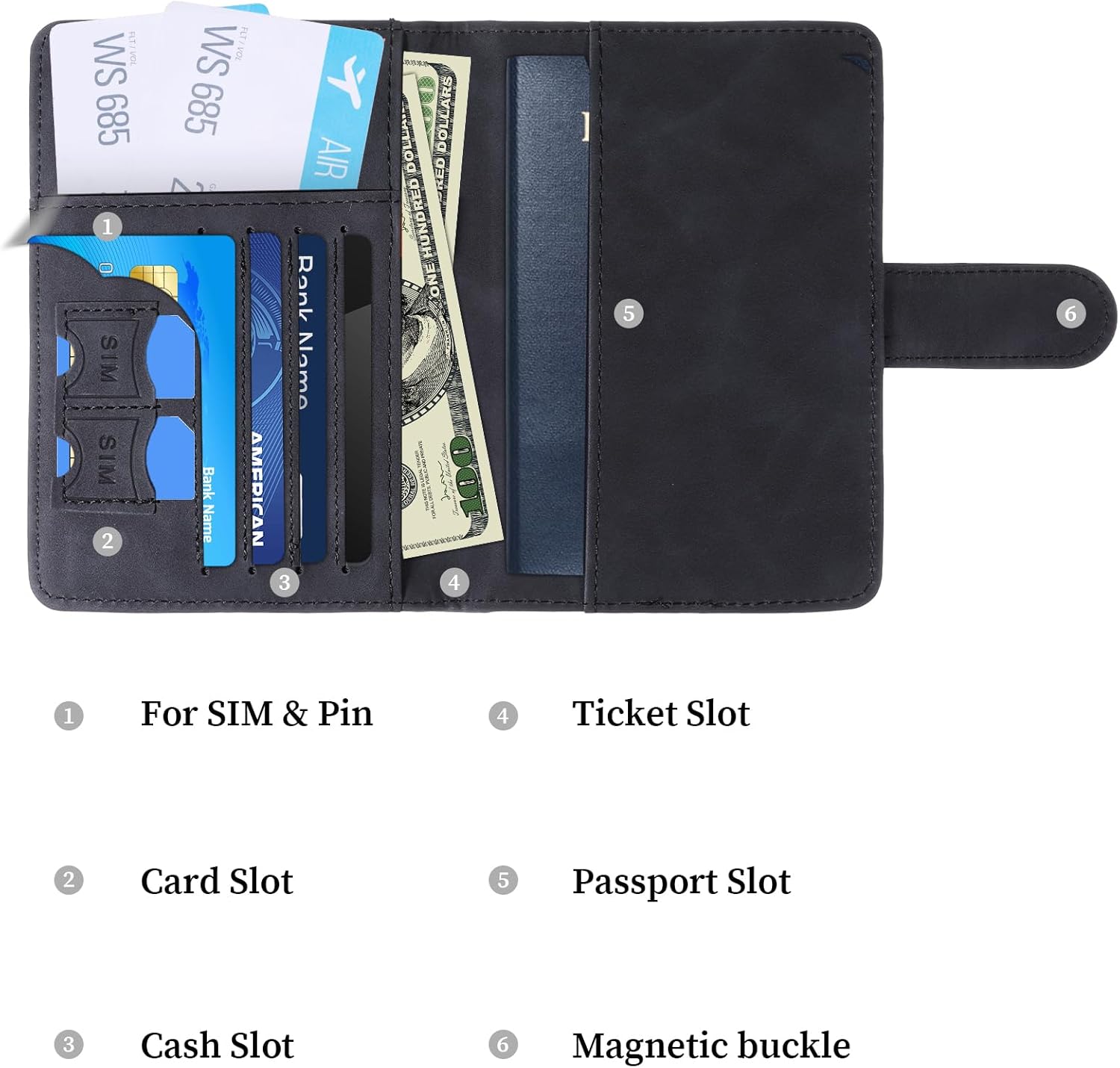 Passport Holder for Travel Leather Wallet Cover Case Must Haves Credit Card Bag Book Holder Protector Cruise Ship Vacation Essentials Accessories with Magnetic Buckle for Women and Men Gifts - Image 6