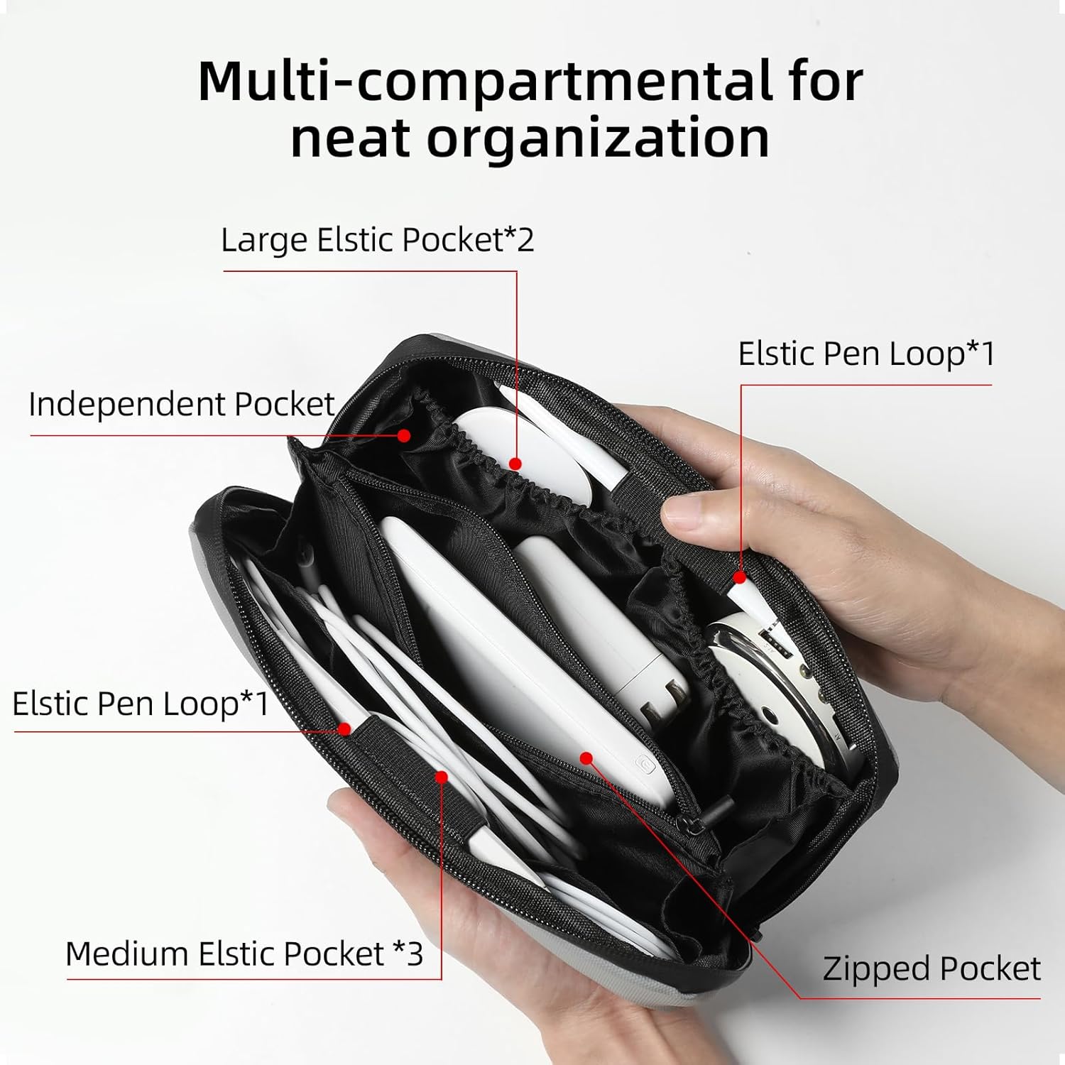 RIGHT AWAY Electronic Organizer, Travel Tech Pouch with Water Resistant Storage -Cord Organizer Bag to Carry Phone, Charger, Hard Drive, Power Bank & Accessorie Travel Essentials(BLACK) - Image 2