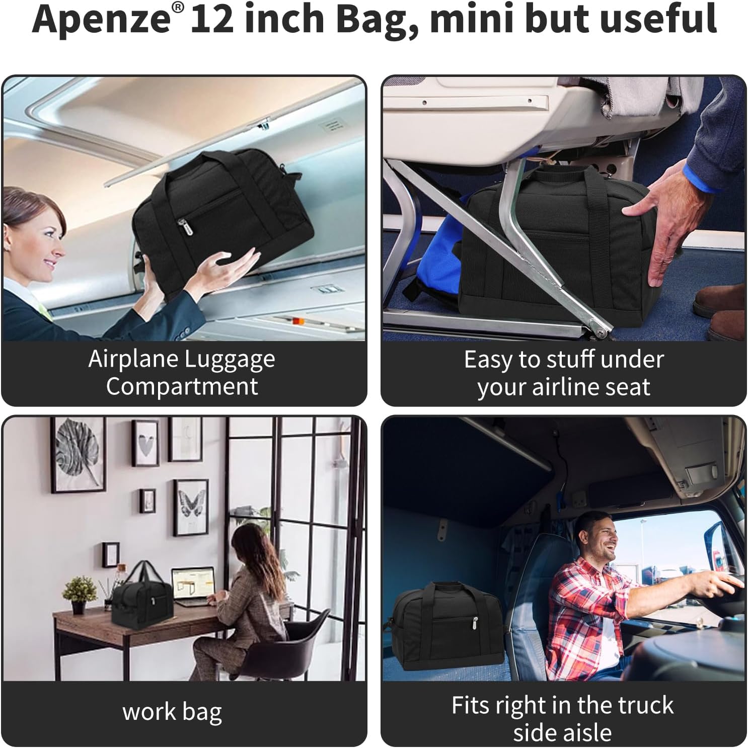 Small Gym Bag Carry On Bag - 12 in Mini Duffle Bag Lightweight for Overnight Travel(Black) - Image 3