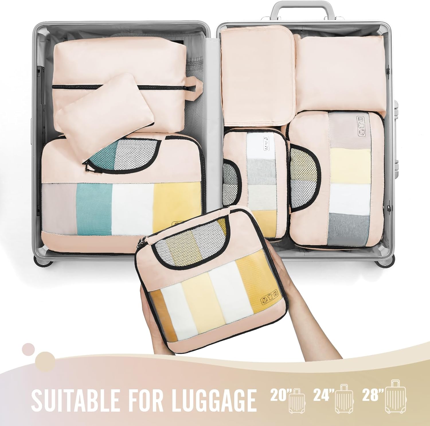Veken 8 Set Packing Cubes, Travel Gifts for Women Mom, Carry on Suitcase Organizer Bags with Hanging Toiletry Bag and Large Laundry Bag, Travel Essentials Luggage Accessories for Cruise Ship - Image 3