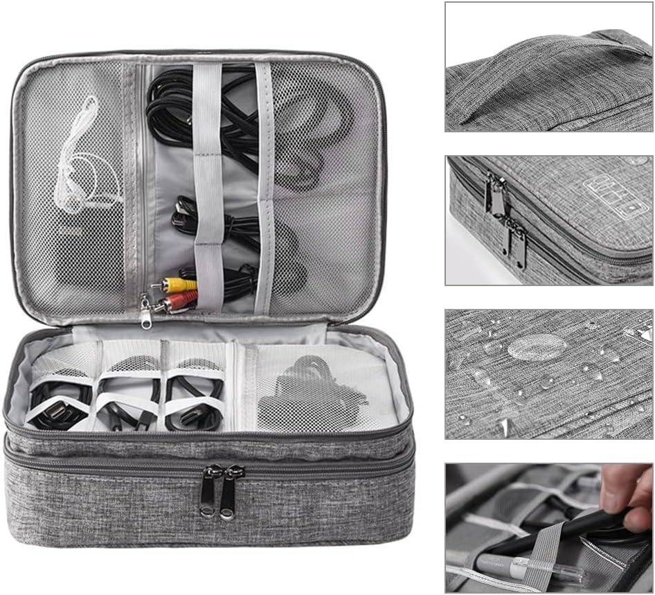 HCFGS Travel Electronics Organizer,Travel Cord Organizer Case,Tech Storage Bag Extra Large 3-Layers Universal Carry Cable Storage Bag for Phone, Cord, iPad (Grey) - Image 4