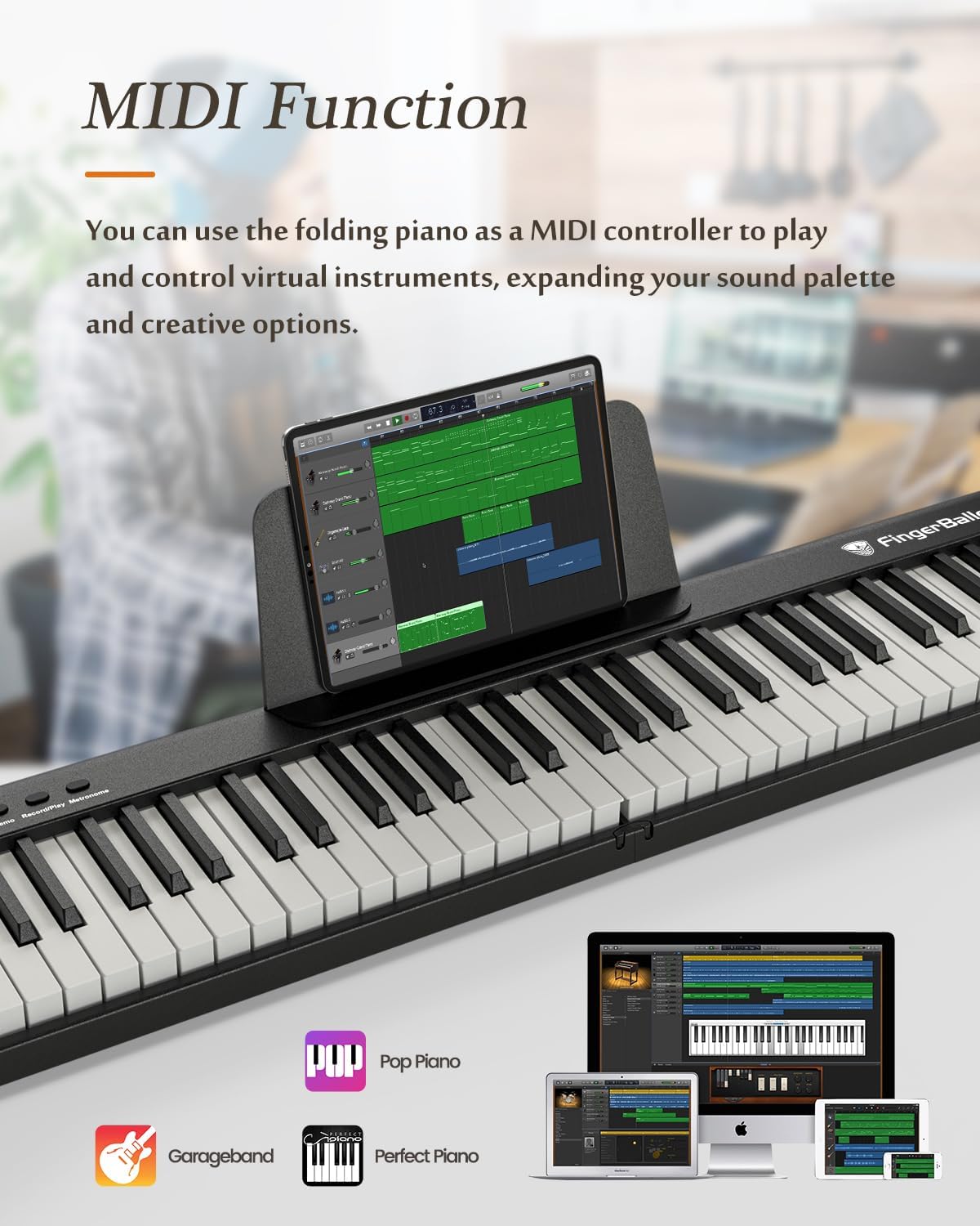 Portable Piano Keyboard, Semi-Weighted Folding Digital Piano 88 Key, Full Size, Wood Grain, Electric Piano Keyboard w/MIDI Bluetooth, Suitable for Adult, Toddler, Kids - Image 4