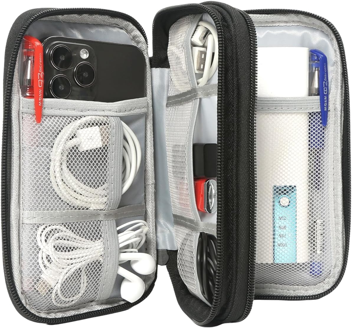 Electronics Organizer Travel Case, 2 Pack Electronic Accessories Carry Case, Waterproof Cable Organizer Bag for Cable, Cord, USB Charger, Phone, Power Bank, Earphone (Small+Big, Black) - Image 3