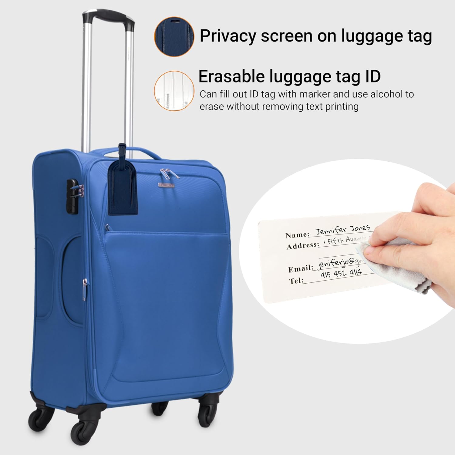 Passport Holder for Travel RFID and Airtag Slot for Women/Men, Faux Leather Passport Holder & Travel Wallet with Security Luggage Tag (Navy Blue) - Image 5