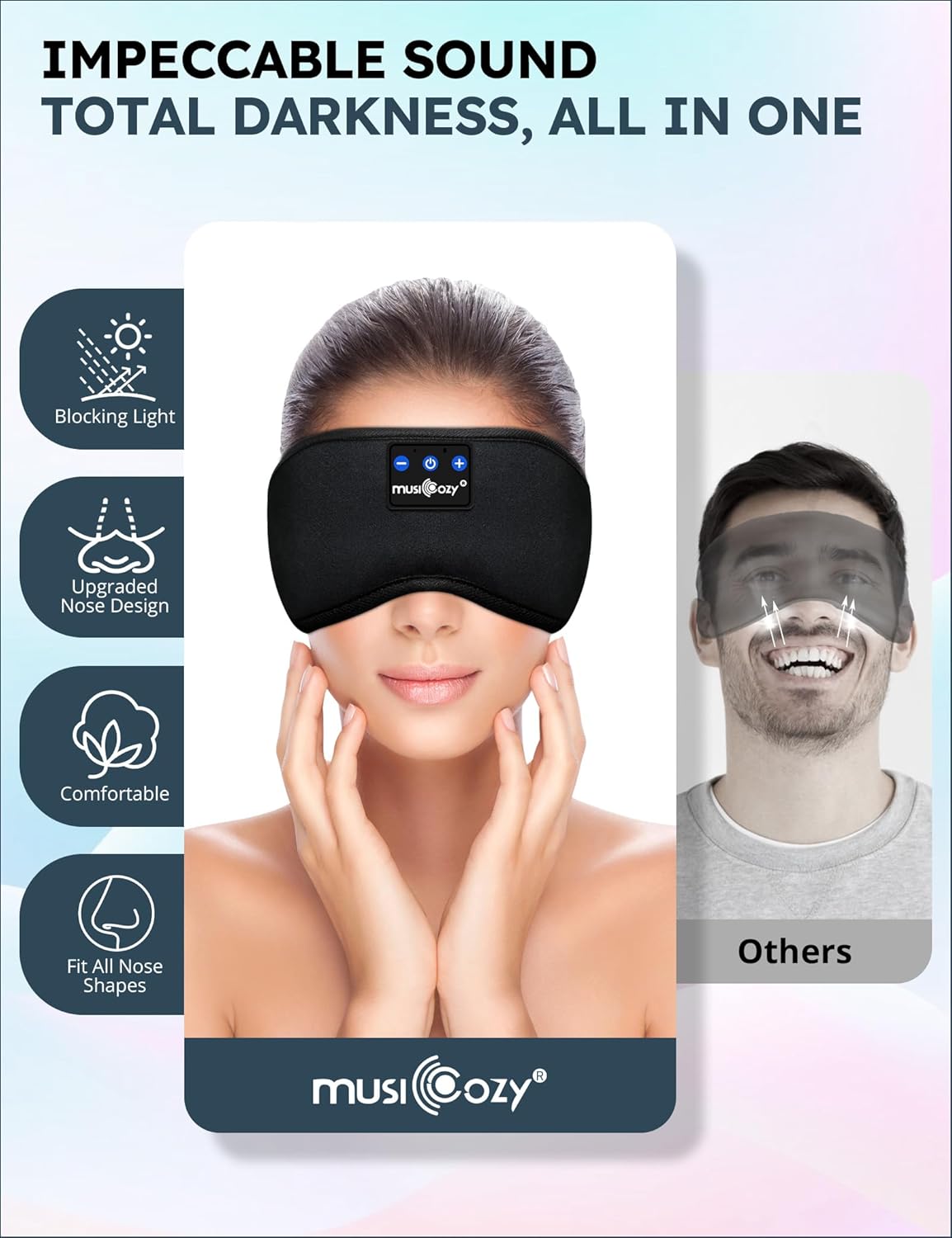 MUSICOZY Sleep Headphones, Bluetooth 5.4 Sleep Mask Headband Headphones Sleeping Eye Mask, Wireless Music Earbuds Earphones with HD Headphones Ultra-Thin Stereo Speakers for Side Sleepers Men Women - Image 5