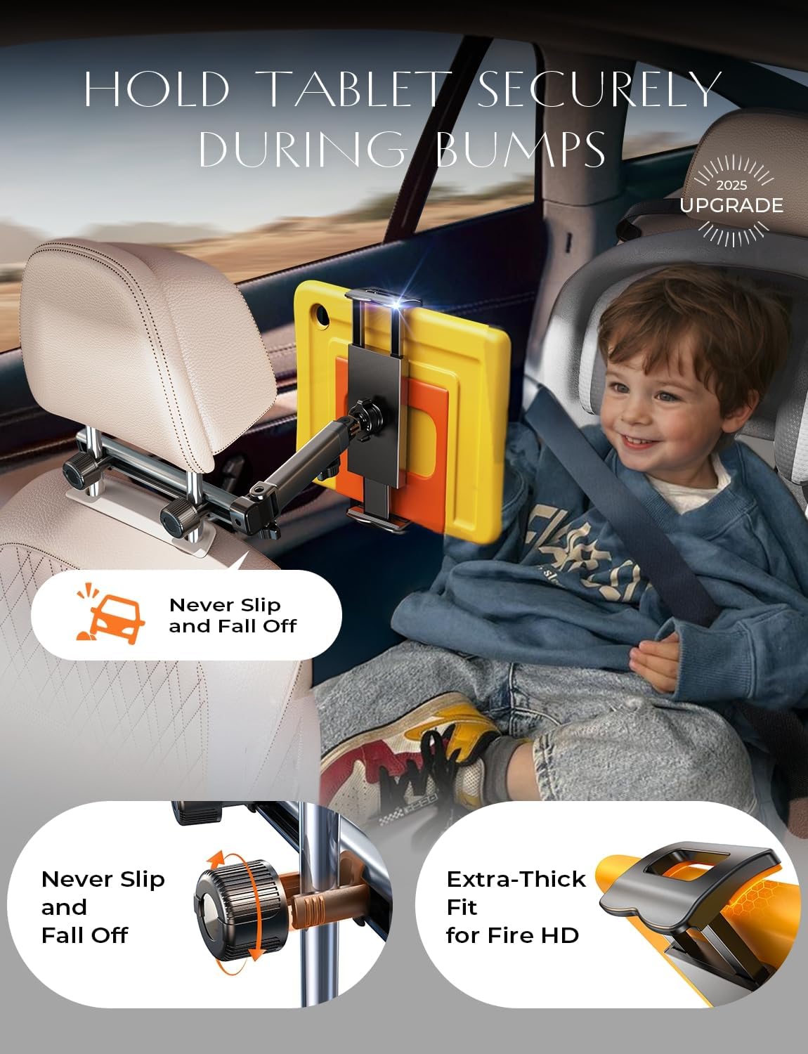 LISEN 3 in 1 for iPad Holder for Car Accessories for Women Interior Road Trip Essentials Camping Tablet Holder Backseat Car Organizer Car TV for Backseat Headrest iPad Car Mount Kids Fire Tablet - Image 4
