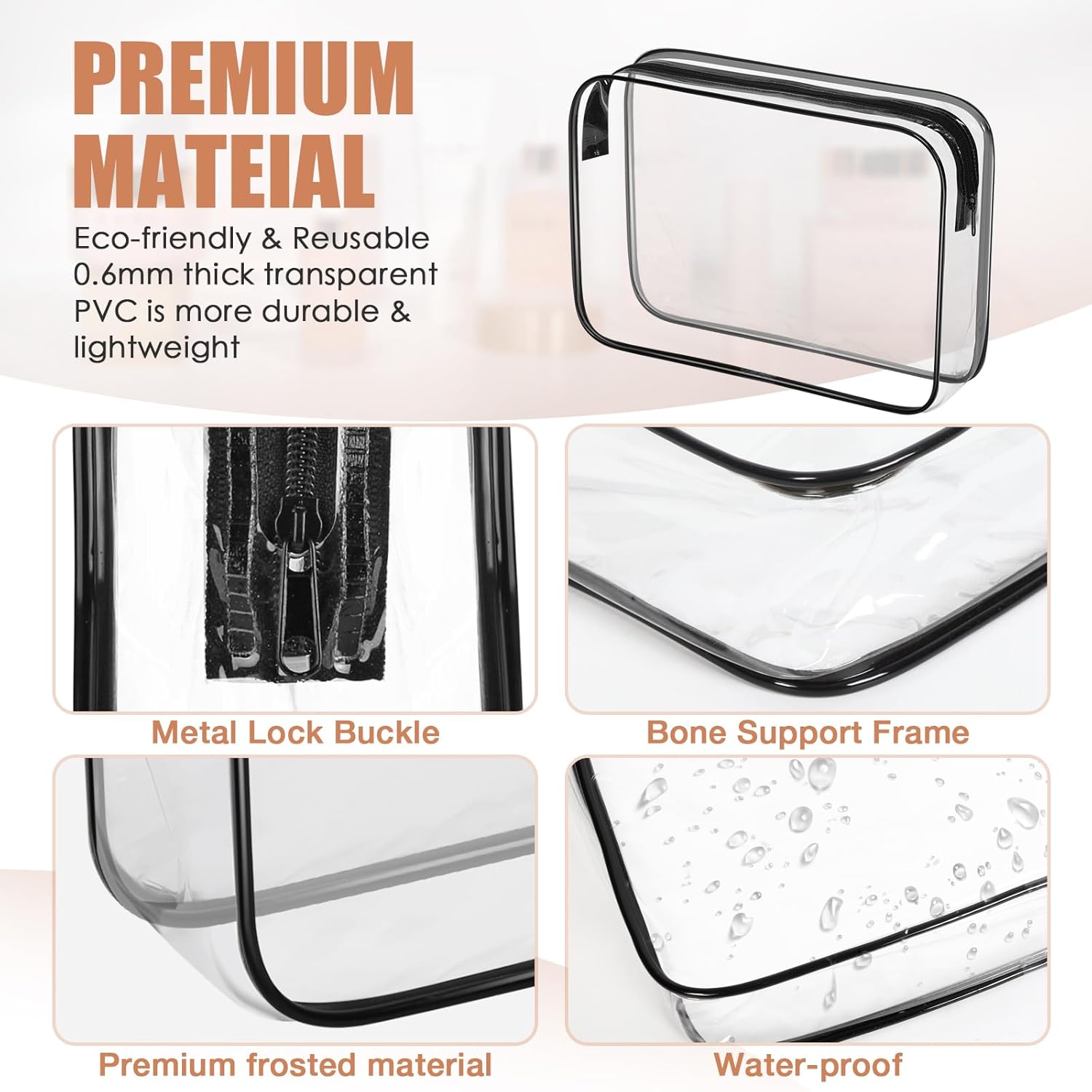 3 Pack Clear Toiletry Bag, TSA Approved Makeup Pouch Water Resistant Portable Travel Organizer, Carry On PVC Cosmetic for Airport Airline Complian - Image 4