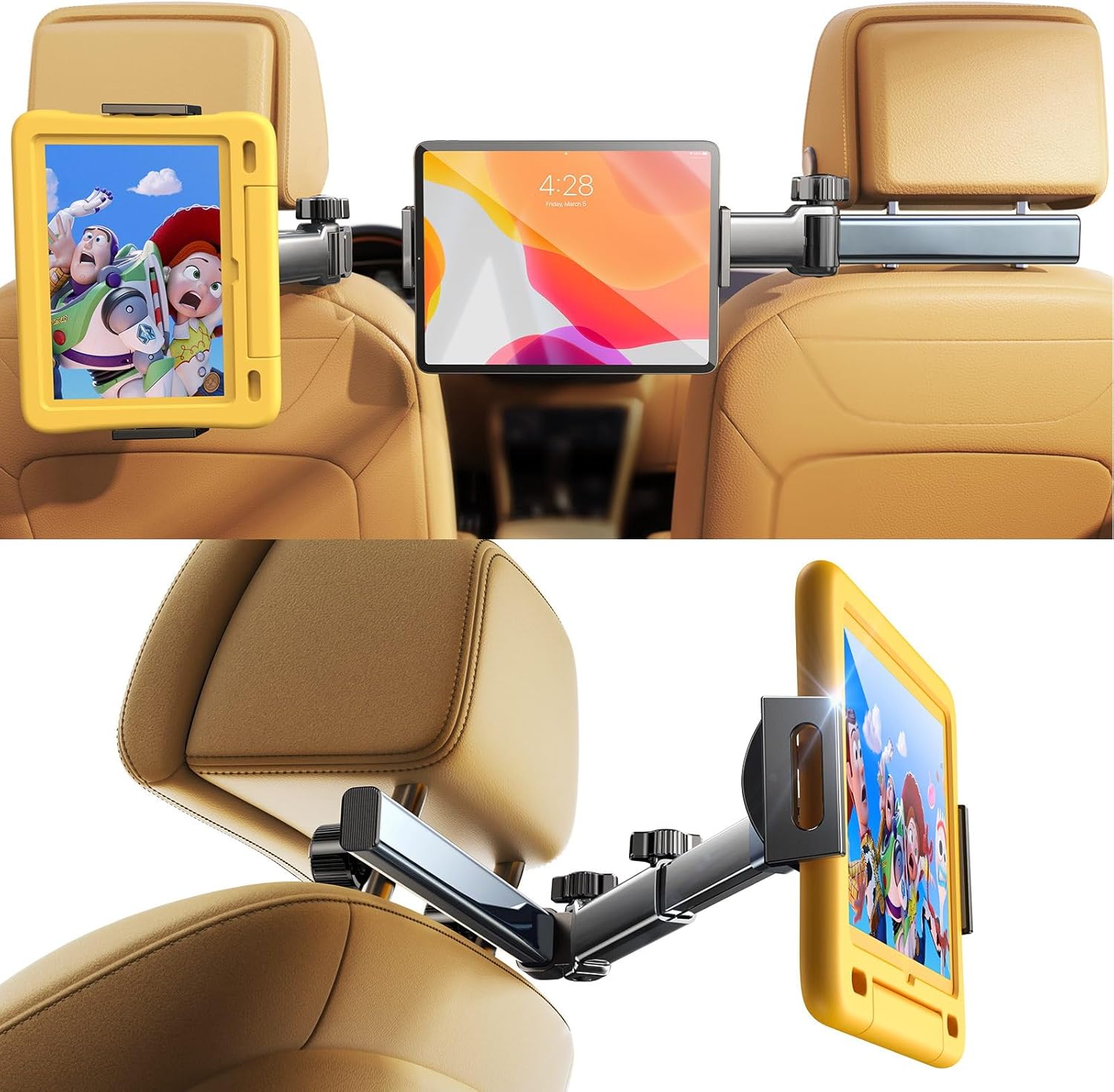 LISEN 3 in 1 for iPad Holder for Car Accessories for Women Interior Road Trip Essentials Camping Tablet Holder Backseat Car Organizer Car TV for Backseat Headrest iPad Car Mount Kids Fire Tablet