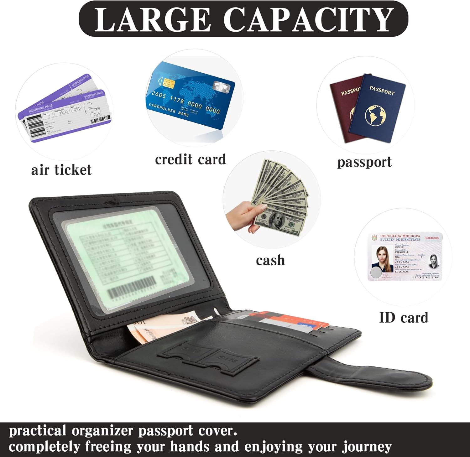 Passport Holder for Travel, Leather Passport Holder, RFID Passport Cover Passport Wallet Premium Passport Case with Card Holder & Pen Slot Travel Must Haves Essentials for Women Men (Black) - Image 5