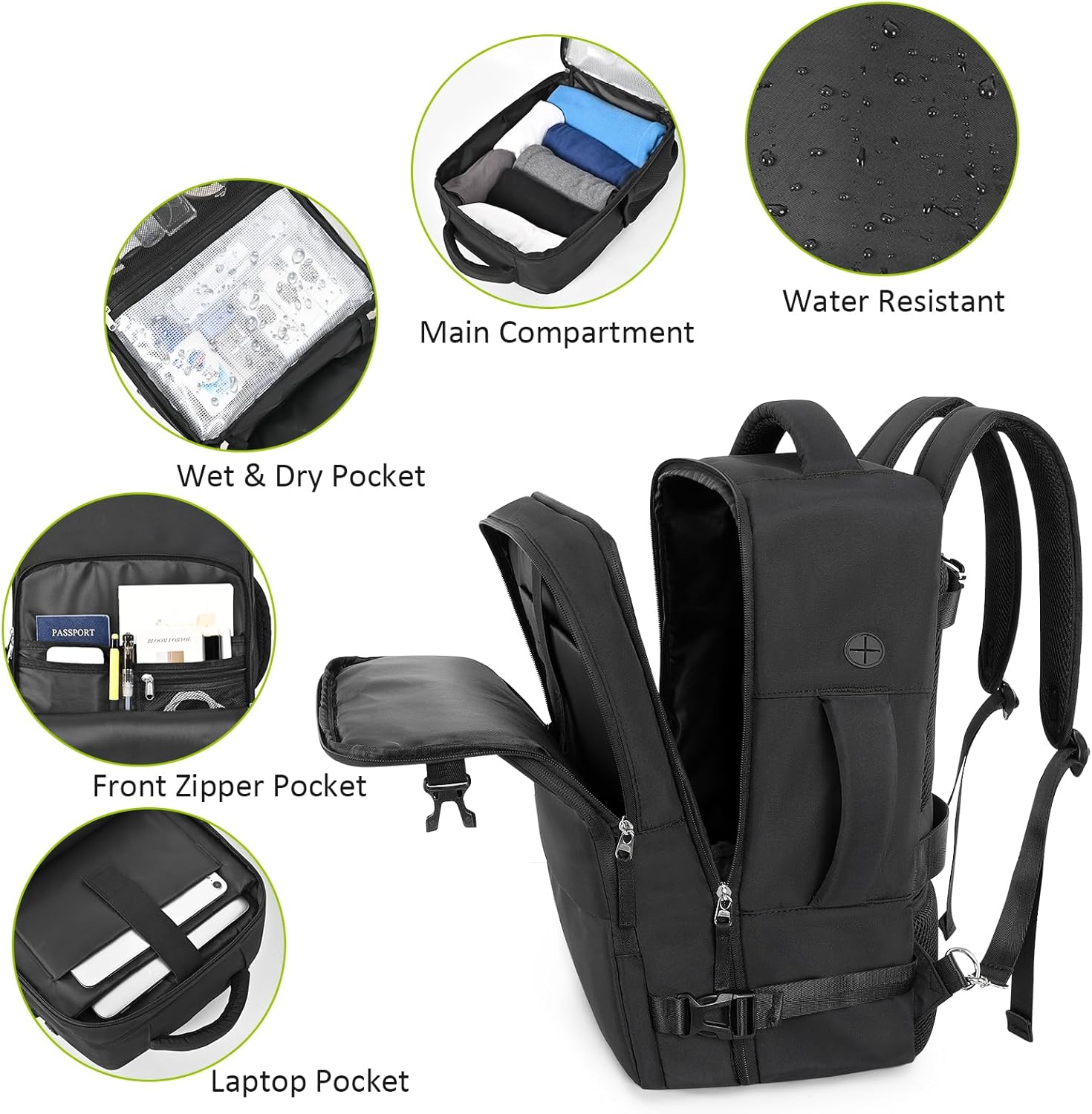 Travel Backpack for Women Men,Travel Laptop Backpack w/USB Charging Port, Waterproof Travel Backpack Carry On Flight Approved,Weekender Business Hiking Bag,Laptop Backpack 15.6 inch - Image 4