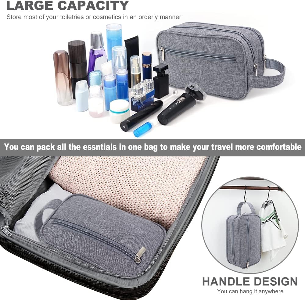 Travel Toiletry Bag for Men Hanging Dopp Kit Waterproof Shaving Bag Dry and Wet Dry Wet Separate Men Accessories Travel Pouch (B-Grey) - Image 4