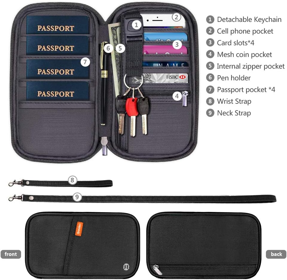 RFID Family Passport Wallet Holder Waterproof, Travel Document Organizer Credit Card Clutch Bag for Men Women - Image 3