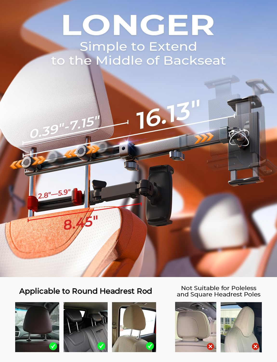 LISEN 3 in 1 for iPad Holder for Car Accessories for Women Interior Road Trip Essentials Camping Tablet Holder Backseat Car Organizer Car TV for Backseat Headrest iPad Car Mount Kids Fire Tablet - Image 9