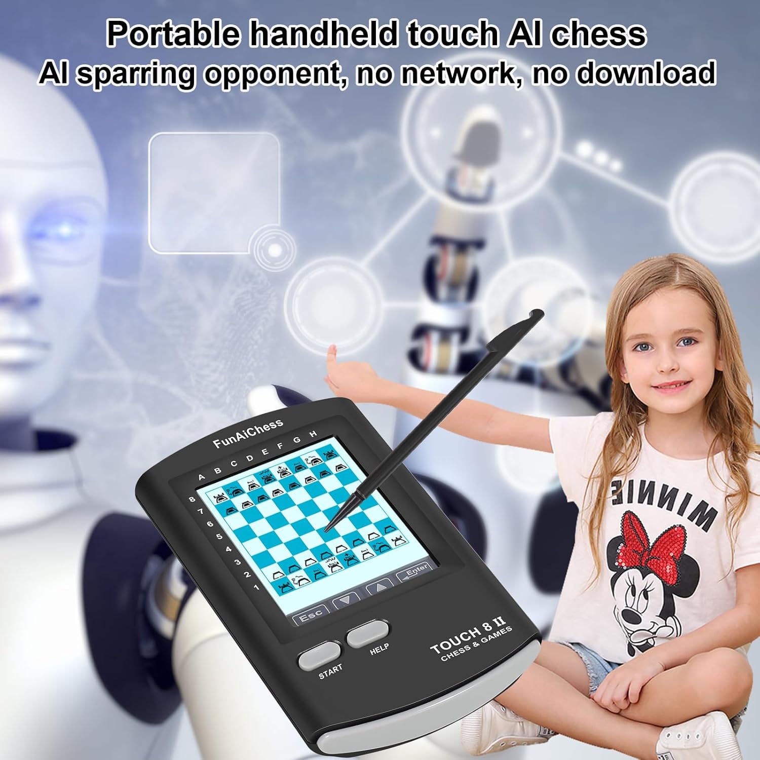 Handheld Electronic Chess Board 8 in 1 Touch Chess Computer Game Ai Chess Up Smart Electronic Chess Set for Adults, Kids,and Beginners Learn and Travel with Stylus Large LCD Display Gift - Image 2