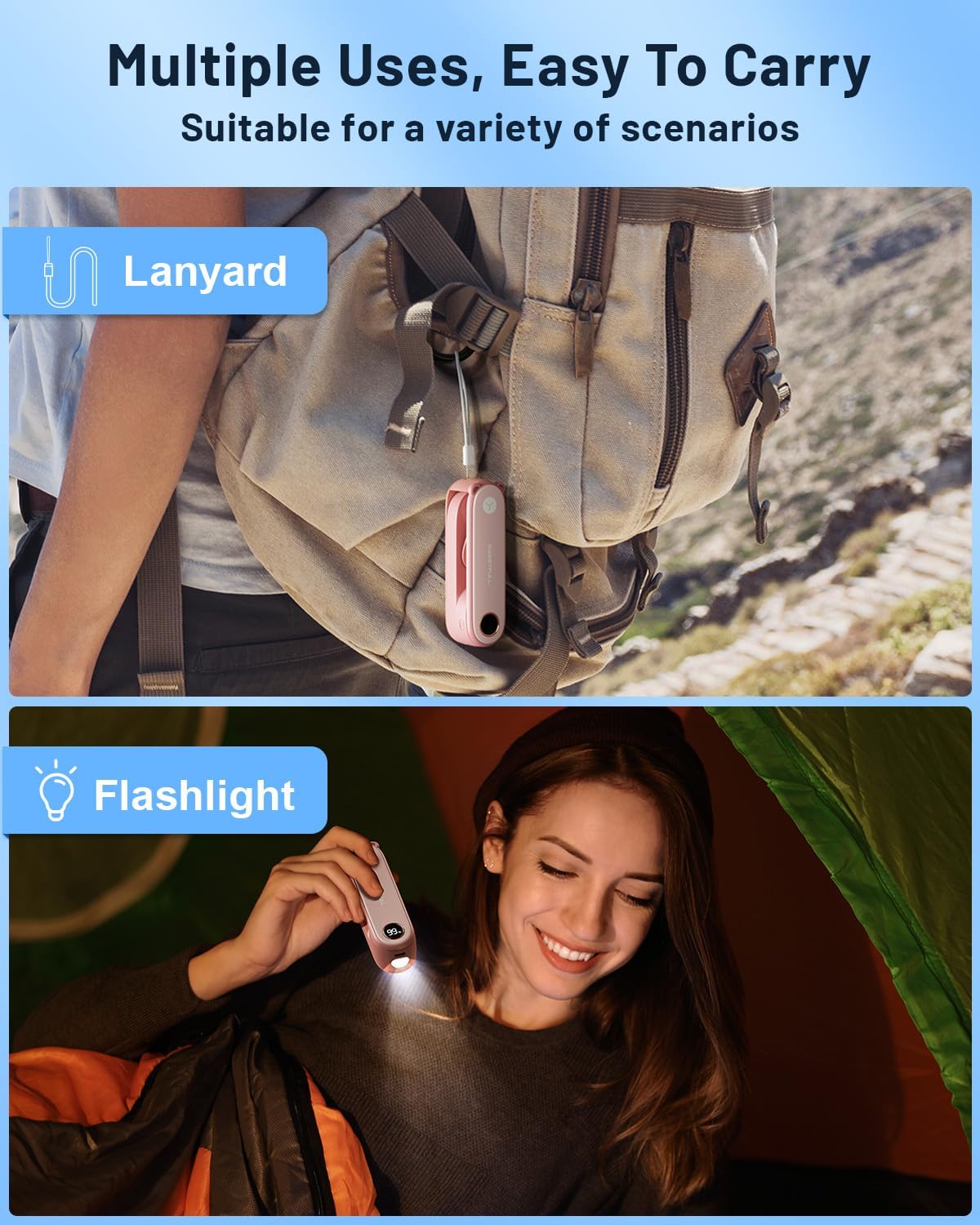 SWEETFULL Portable Handheld Mini Fan with LED Display, 2-in-1 Personal Foldable USB Rechargeable Hand Held Fan & Flashlight for Travel, Lash Eyelash, Cute Small Pocket for Women, Girls - Image 5