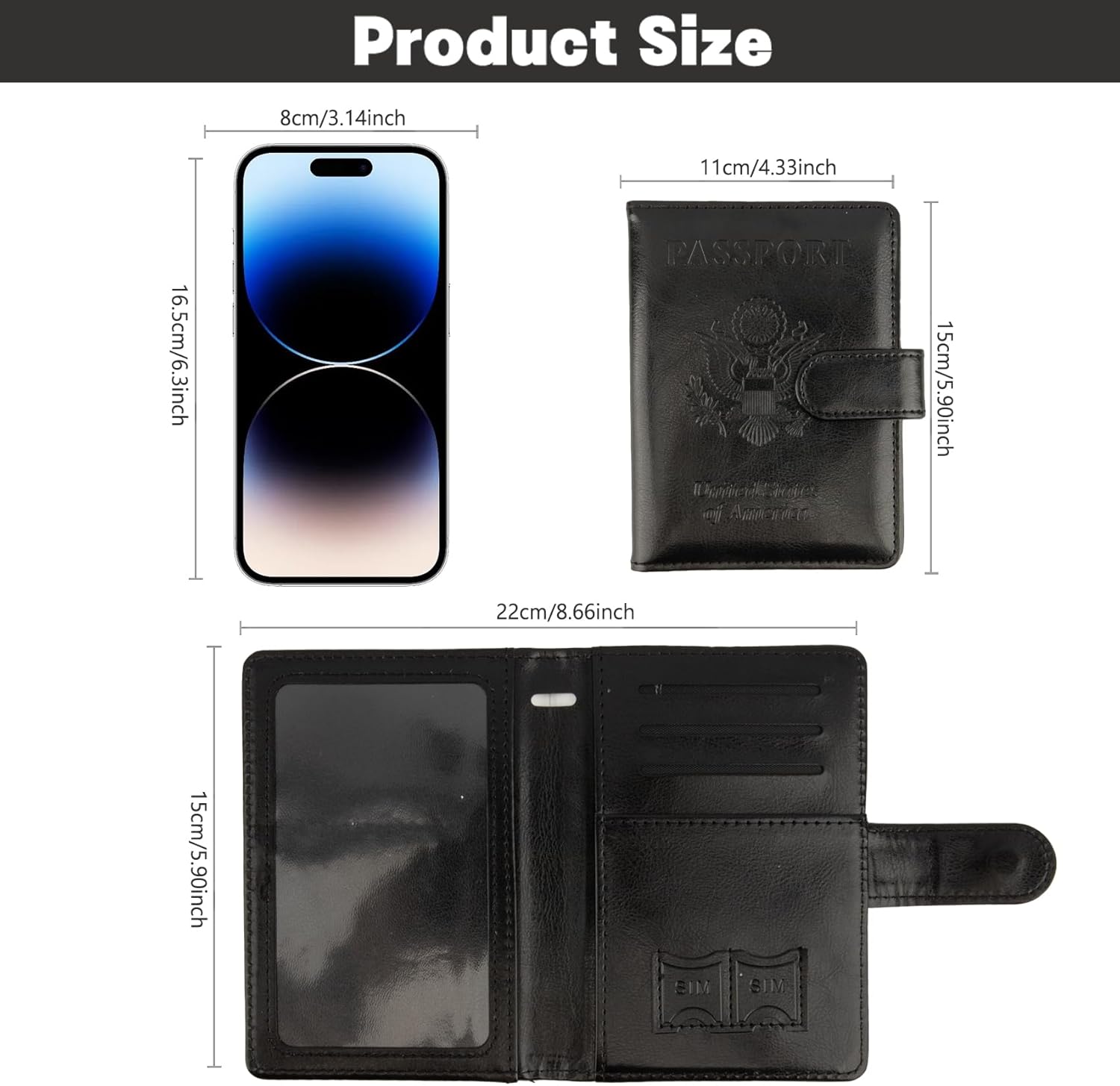 Passport Holder for Travel, Leather Passport Holder, RFID Passport Cover Passport Wallet Premium Passport Case with Card Holder & Pen Slot Travel Must Haves Essentials for Women Men (Black) - Image 3