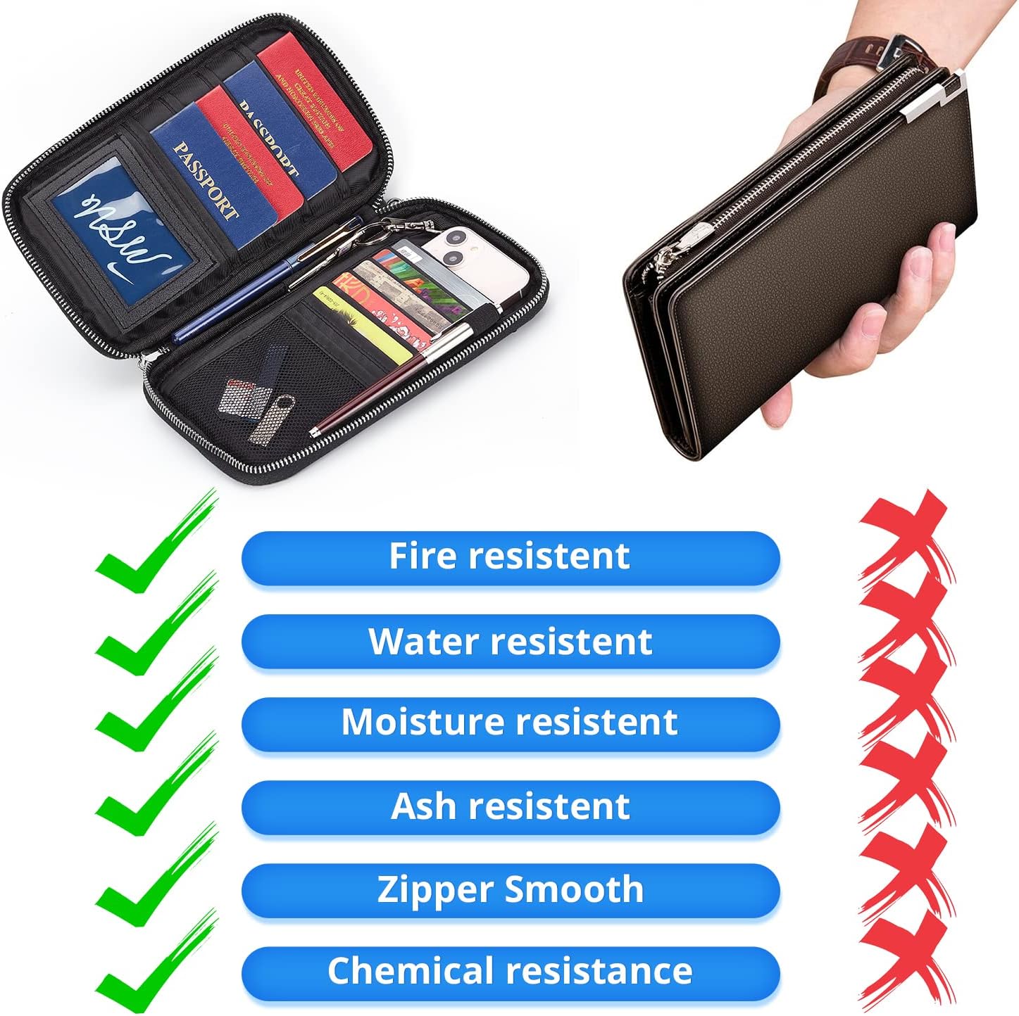 ruboka Fireproof RFID Blocking Passport Holder Wallet, Family Multiple Passport Holder Cover Bag Waterproof, Travel Document Organizer Credit Card Clutch Bag for Men Women - Image 5