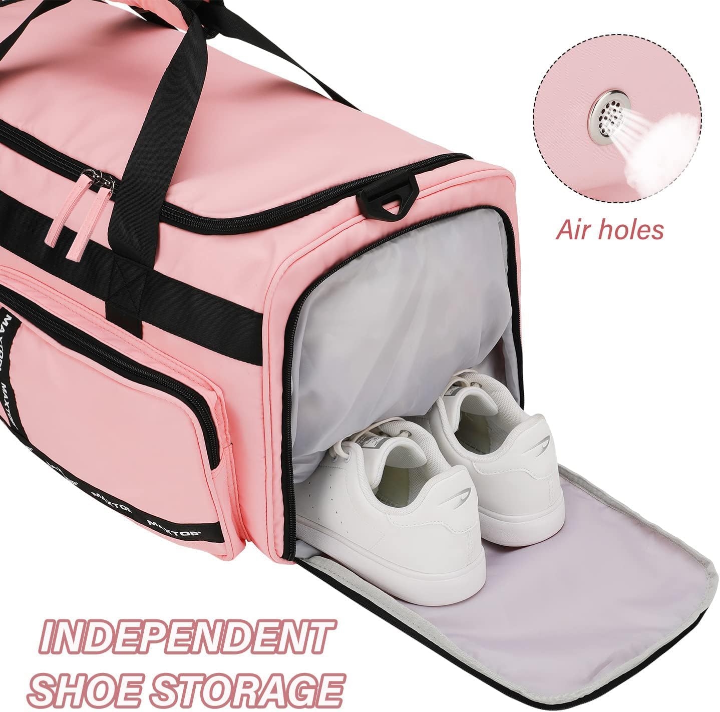 MAXTOP Gym Bag for Women Travel Duffle Carry On Tote Weekender Bag Large Capacity Pink Overnight Bag With Shoe Compartment Gym Tote with Dry and Wet Separation - Image 5