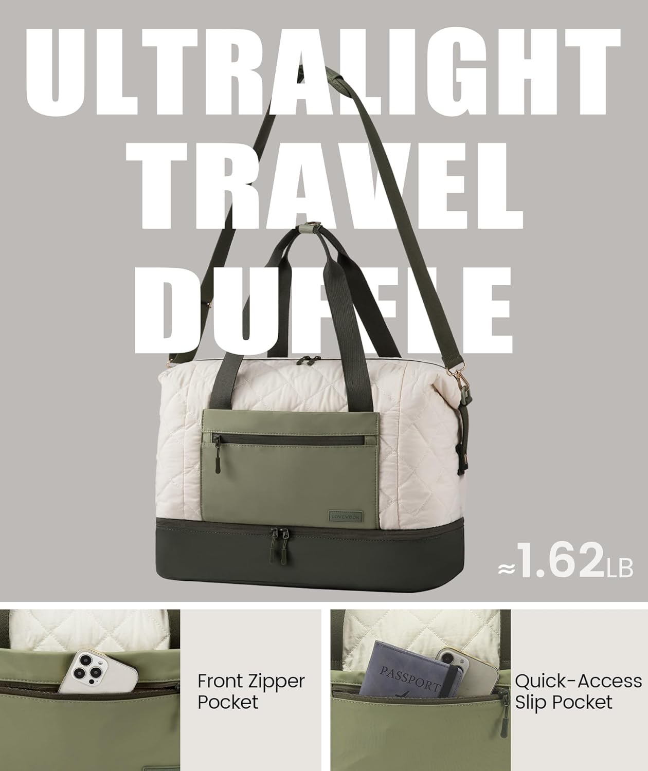 LOVEVOOK Weekender Bags for Women, Puffer Travel Duffel Bags for Woman, Large Hospital Bag for Women Labor Delivery with Shoe Compartment, Carry On Overnight Bag, Personal Item Travel Bag for Airplane - Image 3