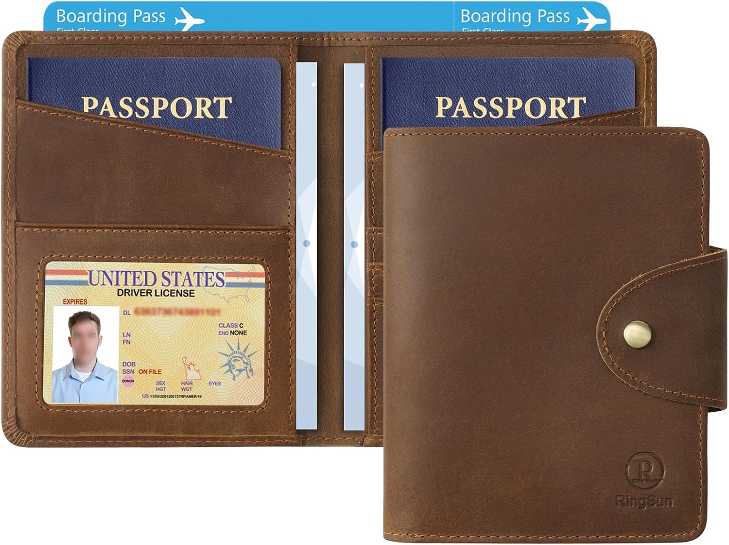 Ringsun Leather Passport Wallet for Men Women, RFID Passport Holder Case Travel Passport Cover for Family - Image 2