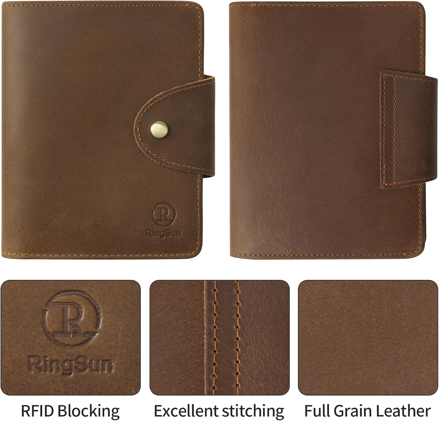 Ringsun Leather Passport Wallet for Men Women, RFID Passport Holder Case Travel Passport Cover for Family - Image 3