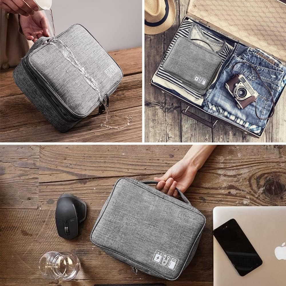 HCFGS Travel Electronics Organizer,Travel Cord Organizer Case,Tech Storage Bag Extra Large 3-Layers Universal Carry Cable Storage Bag for Phone, Cord, iPad (Grey) - Image 7