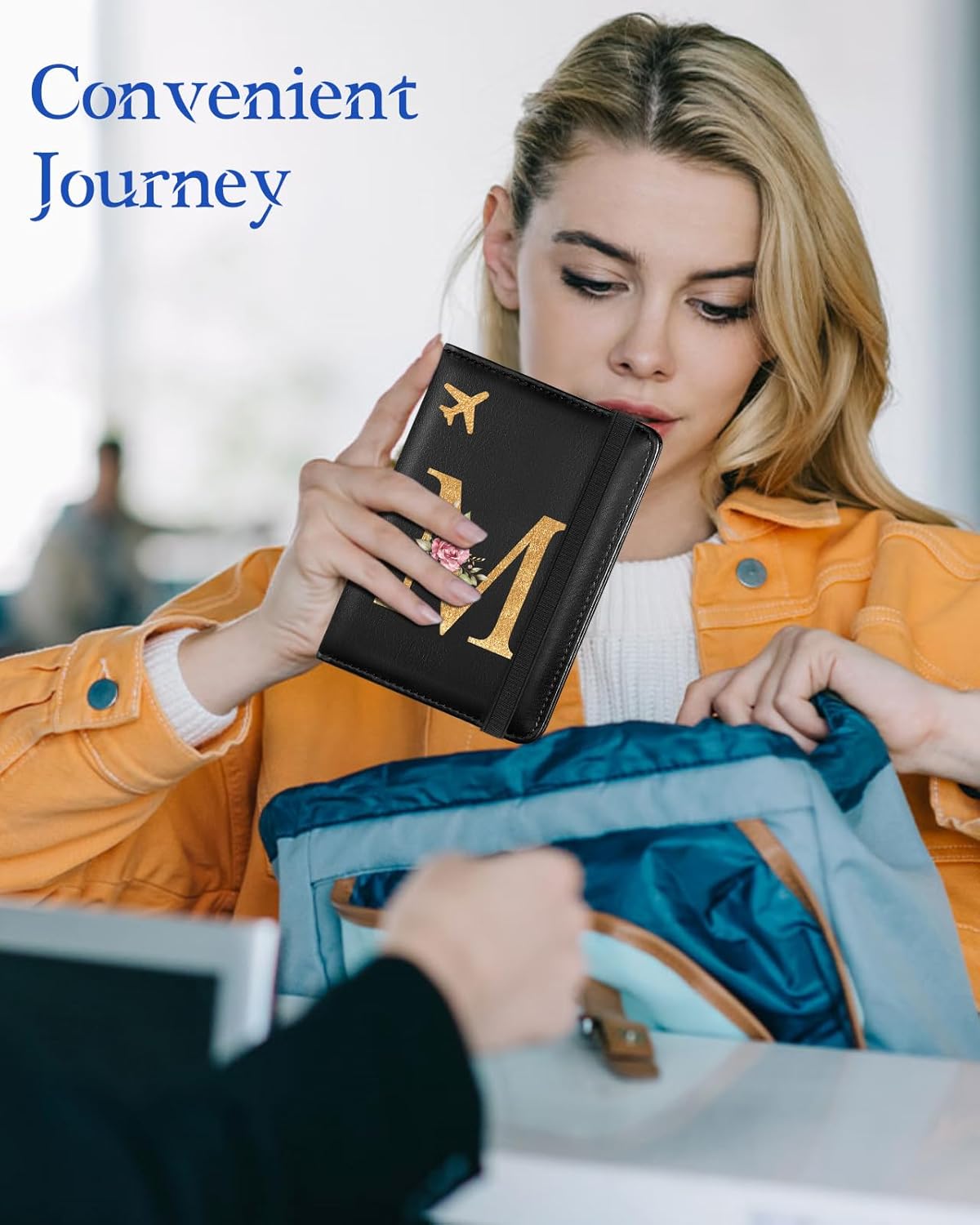 Slohif Initial Passport Holder Cover Wallet Case for Travel Women - Leather Letter Passport Book Family Multiple Personalized Organizer Card Slots Protector Sleeve Essentials Slim Carrier Black M - Image 6