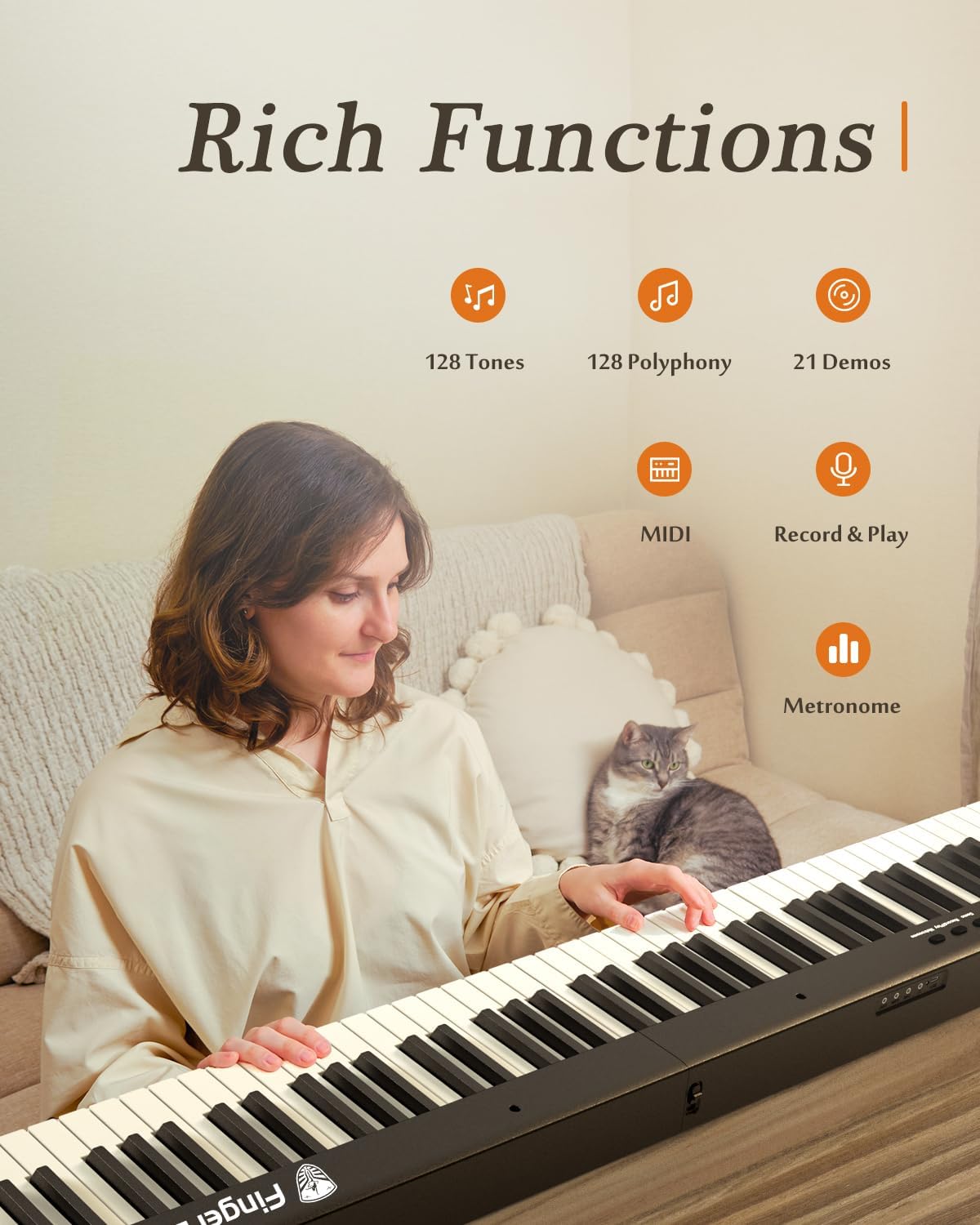 Portable Piano Keyboard, Semi-Weighted Folding Digital Piano 88 Key, Full Size, Wood Grain, Electric Piano Keyboard w/MIDI Bluetooth, Suitable for Adult, Toddler, Kids - Image 5