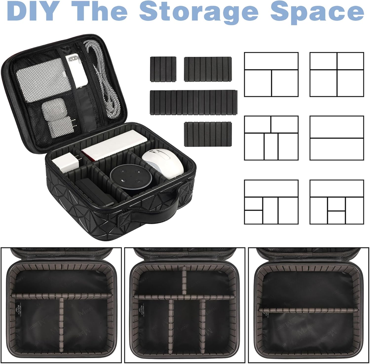 MATEIN Cable Organizer Bag, Waterproof Travel Electronic Storage with Adjustable Divider, Shockproof Portable Double Layer Tech Bag Carrying Case for Cord, Earbuds, Charger, SD Card, DJ Gifts, Black - Image 4