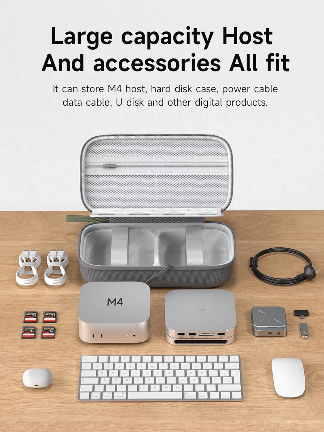 Hagibis Electronics Organizer Travel Case for Mac Mini M4/M4 Pro 2024 Portable Waterproof Carry Case for Cable, Charger, Docking Station, Power Bank, SD Card, Mouse, USB Flash Disk (Green) - Image 2