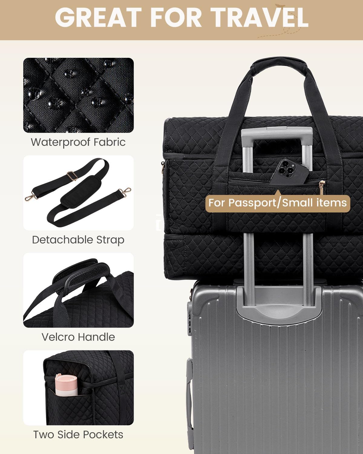 LOVEVOOK Large Travel Duffle Bag, Weekender Bags for Women With Shoe Compartment, Overnight Hospital Bag For Women Labor Delivery, Carry on Bag Personal Item Travel Bag, Yoga Gym Duffel Bag - Image 6