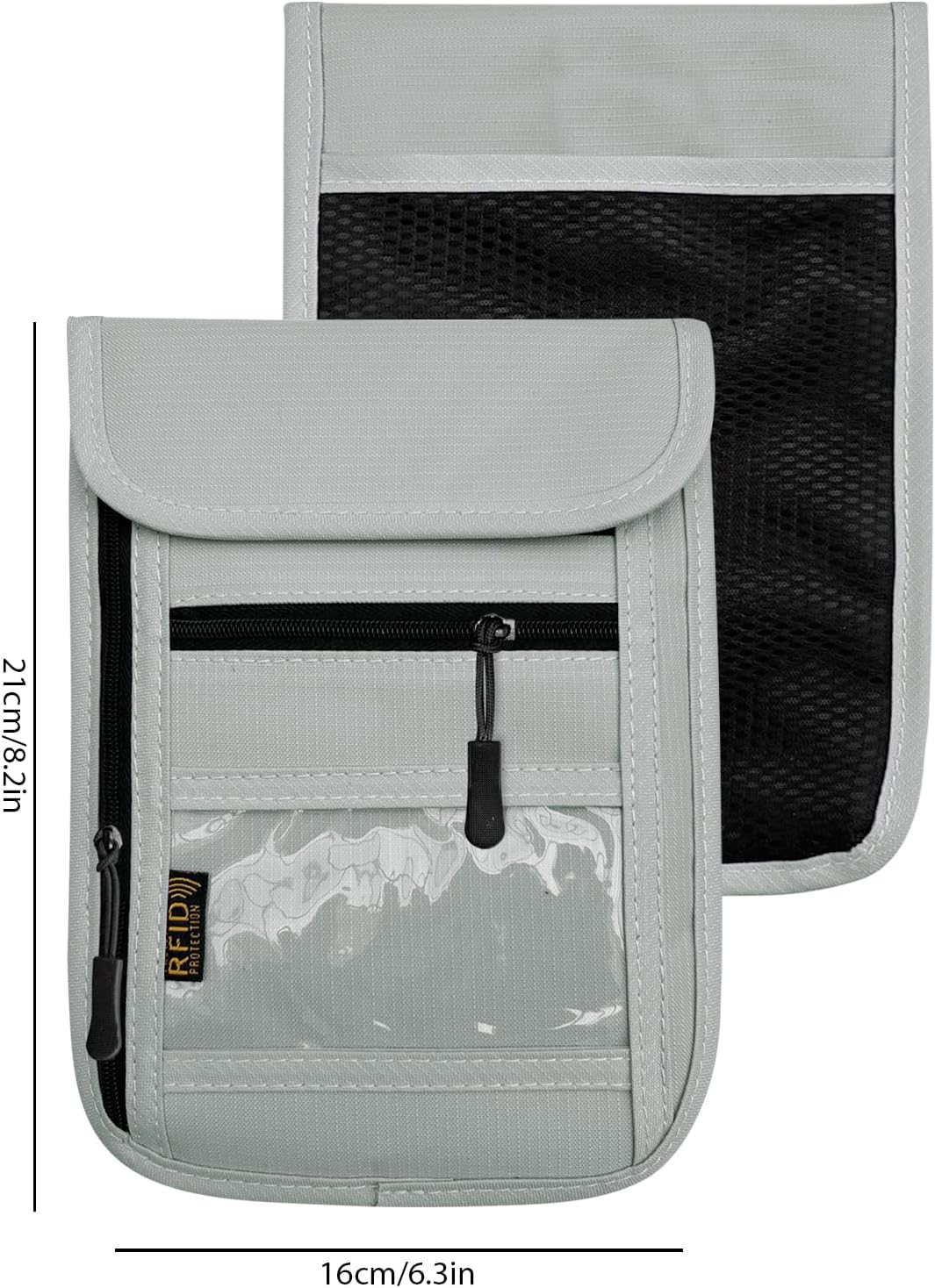 RFID Blocking Travel Neck Wallet Pouch and Passport Holder, Travel Neck Pouch Passport Holder for Women & Men - Gray - Image 3