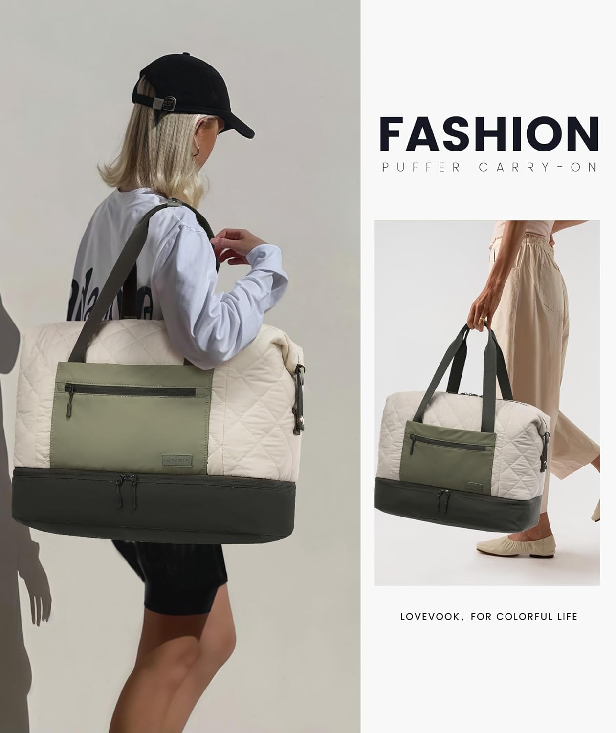 LOVEVOOK Weekender Bags for Women, Puffer Travel Duffel Bags for Woman, Large Hospital Bag for Women Labor Delivery with Shoe Compartment, Carry On Overnight Bag, Personal Item Travel Bag for Airplane - Image 2
