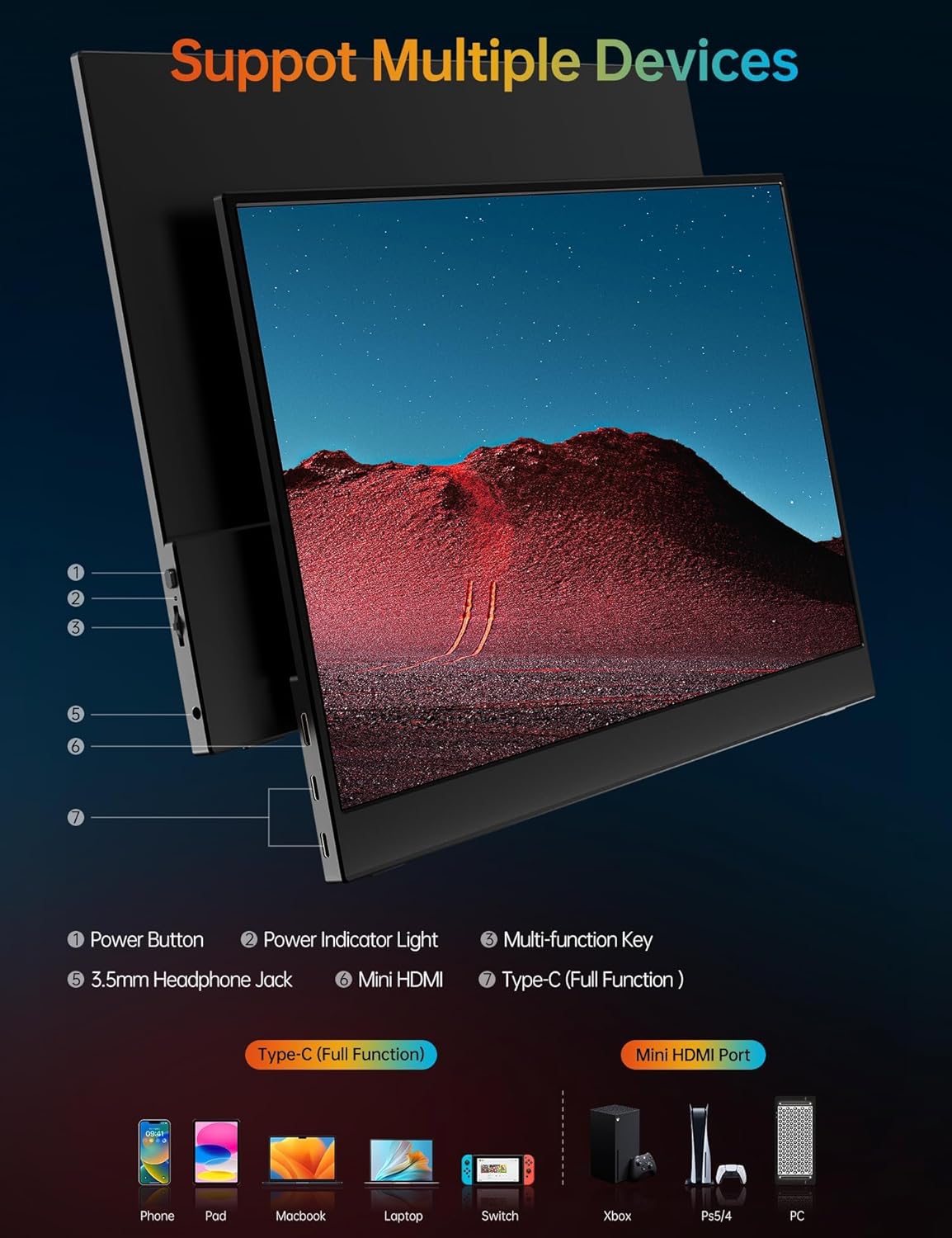 VILVA Portable-Monitor-for-Laptop - 15.6'' 1080P FHD IPS Display USB-C HDMI Portable Monitor for Laptop with Cover and Speakers External Monitor for Laptop/PC/Mac/Phone/Xbox Switch/PS4/ - Image 7